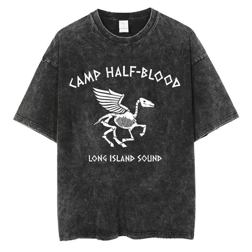 Cheap T-shirt Jerseys Camp Half Blood Long Island Sound Print T Shirts Percy Jackson Vintage Washed T-Shirt Men Women High Quality Short Sleeve TShirt