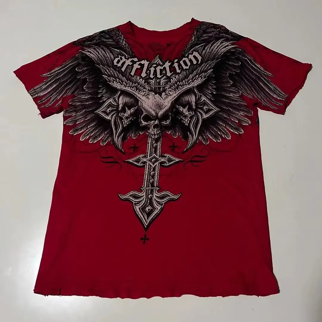 Cheap T-shirt Jerseys 90s American Trendy Retro Fashion Print Round Neck Short-sleeved T-shirt Men Womens Y2K Street Style Gothic Couple Sports
