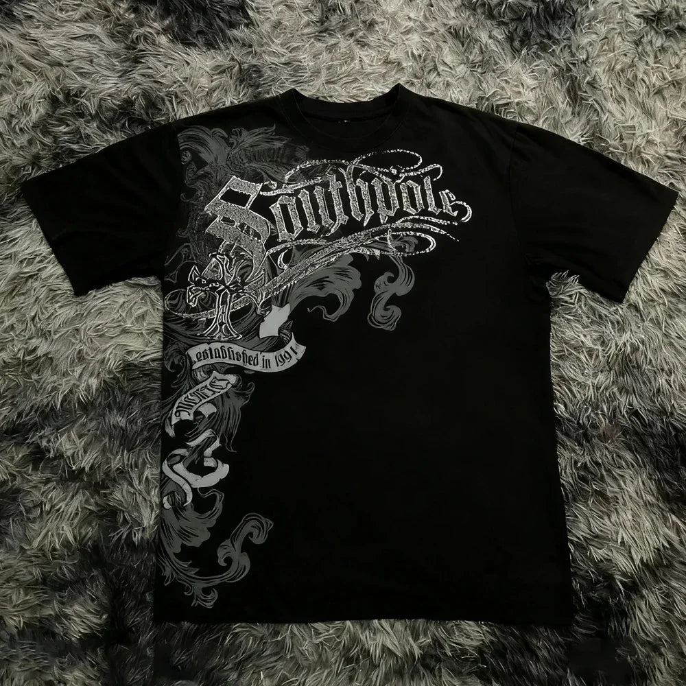 Cheap T-shirt Jerseys Classic Y2K Gothic Style T-shirt Print Oversized T Shirt High Street Shirts Gothic Round Neck Cotton Tops New Mens Women T Shirt