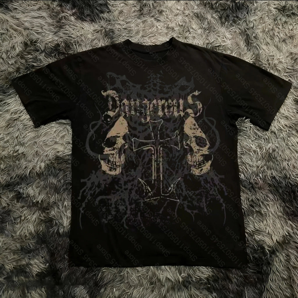 Cheap T-shirt Jerseys Retro Classic Gothic Style T-shirt Print Oversized Shirt High Street Shirts Gothic Round Neck Cotton Tops New Mens Women T Shirt