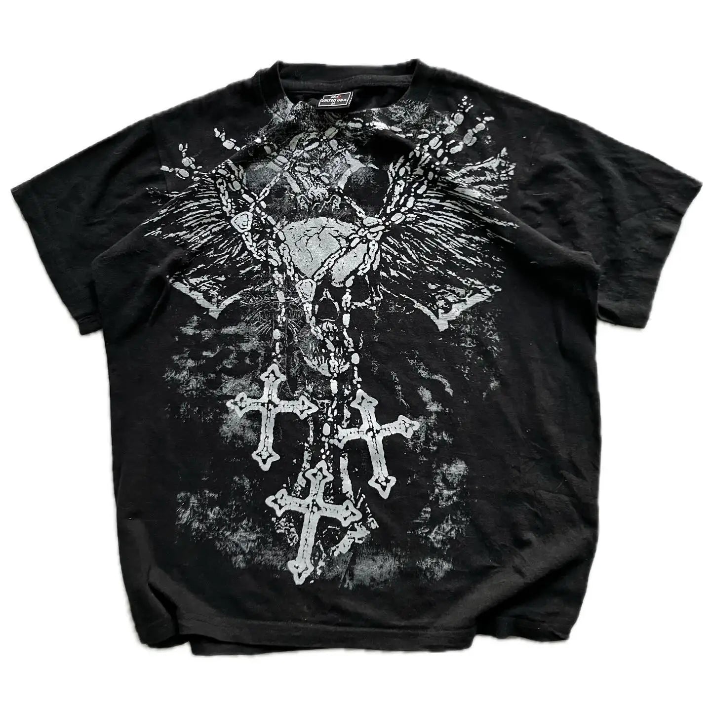 Cheap T-shirt Jerseys MMA ELITE Cross Skull Print Green Y2K T Shirt Men Loose Fit Streetwear Graphic Tee Oversized Glow Dark Party Ins Popularity Tops
