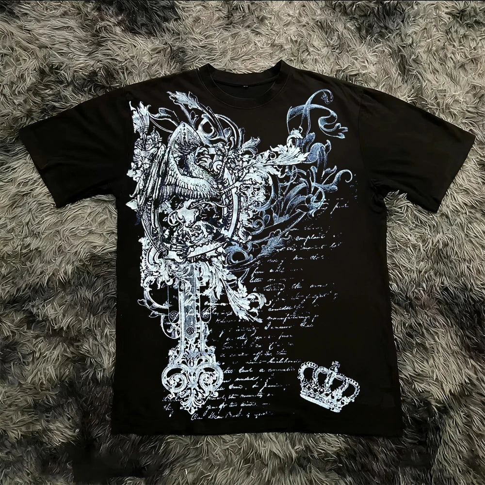 Cheap T-shirt Jerseys Summer Classic Y2K Gothic Style T-shirt Print Oversized T Shirt High Street Shirts Round Neck Cotton Tops Mens Women T Shirt Tee
