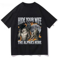 Cheap T-shirt Jerseys Hide Your Wife, Alpha Werewolf Is Coming! Funny Werewolf Meme T-shirt, Trendy Casual Hip-hop Women's Short-sleeved Shirt.Y2K Top