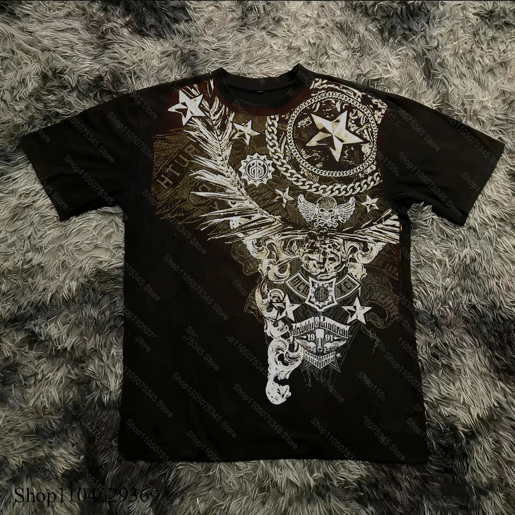 Cheap T-shirt Jerseys Classic Y2K Gothic Style T-shirt Print Oversized T Shirt High Street Shirts Gothic Round Neck Cotton Tops New Mens Women T Shirt