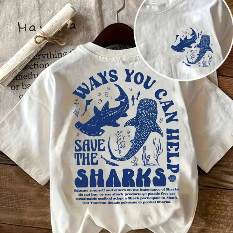 Cheap T-shirt Jerseys Eco Ocean Conservation Shark T-shirt Men Women 2025 Summer Whale Shark Print Loose O-neck Short Sleeve Save The Ocean Tee
