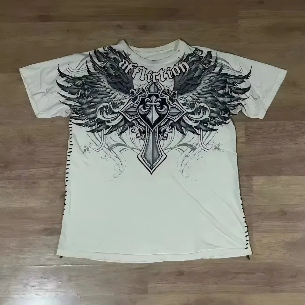 Cheap T-shirt Jerseys European and American men's summer Gothic skull letter print comfortable and breathable round neck T-shirt outdoor street top