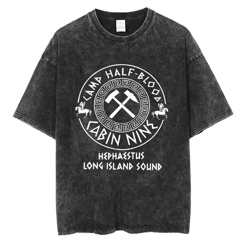 Cheap T-shirt Jerseys Camp Half Blood Long Island Sound Print T Shirts Percy Jackson Vintage Washed T-Shirt Men Women High Quality Short Sleeve TShirt