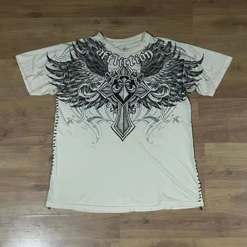 Cheap T-shirt Jerseys 90s American Trendy Retro Fashion Print Round Neck Short-sleeved T-shirt Men Womens Y2K Street Style Gothic Couple Sports