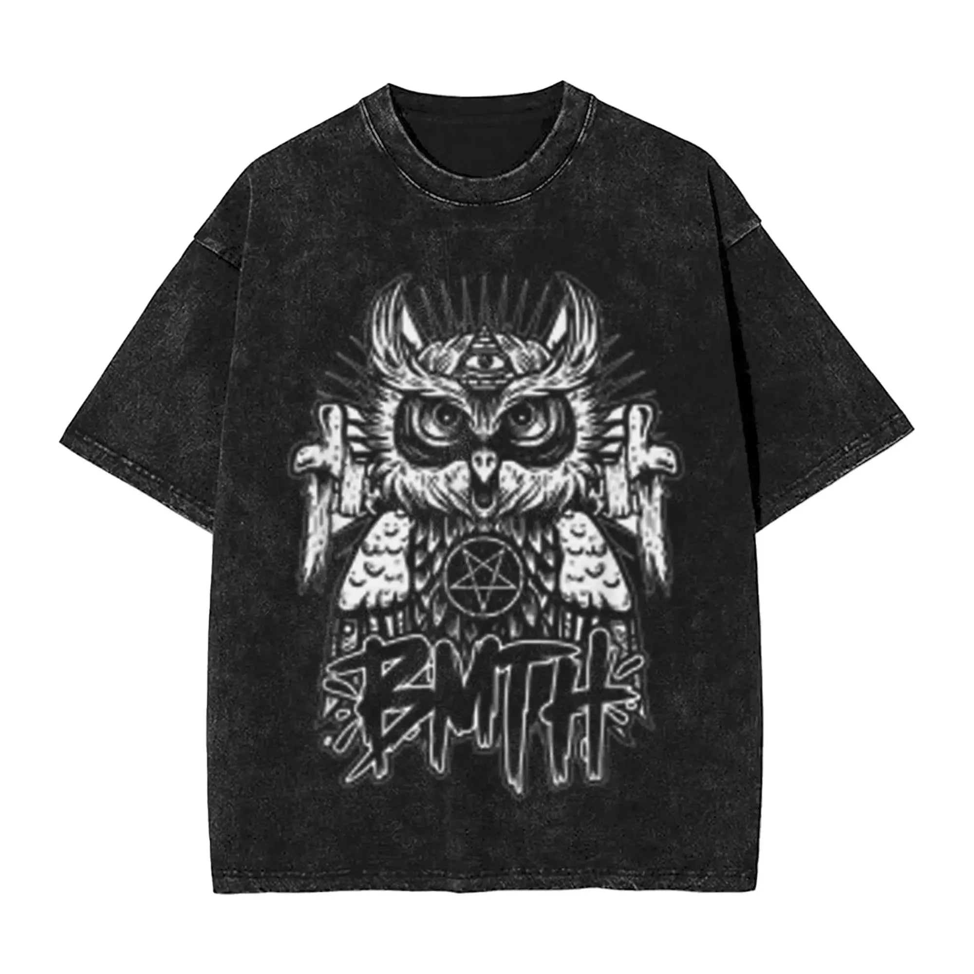 Cheap T-shirt Jerseys Short Sleeved Round Neck Y2k Tshirt Men New in Top & Tees Mens T-Shirt ROCK Band Bring Me The Horizon Tees for Fans BMTH Washed