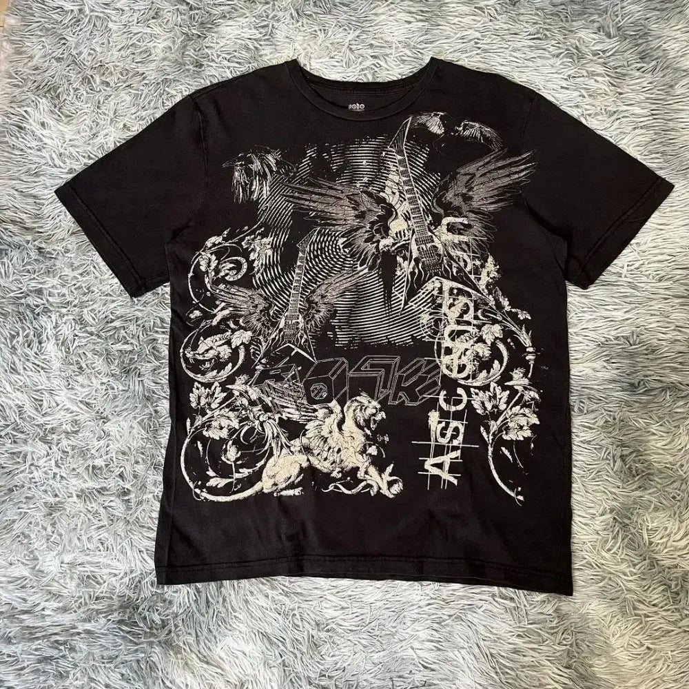 Cheap T-shirt Jerseys Affliction Style Gothic Skull Cross T-Shirt, Men Women Black Washed Cotton Short Sleeve Casual Streetwear Tee
