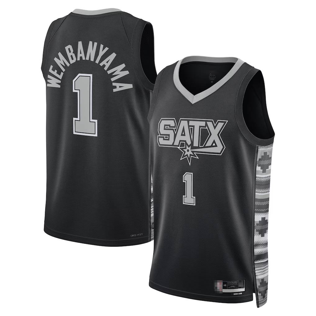 Kooe SA.Spurs #1 Victor Wembanyama Black Swingman Jerseys - Statement Edition
