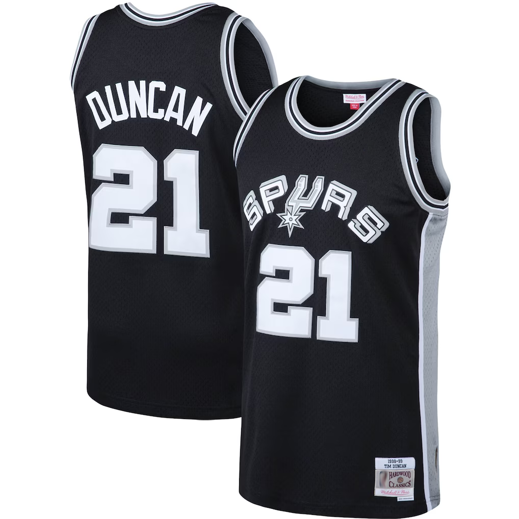 Kooe SA.Spurs #21 Tim Duncan Mitchell & Ness Black 1998-1999 Big & Tall Hardwood Classics Swingman Jerseys