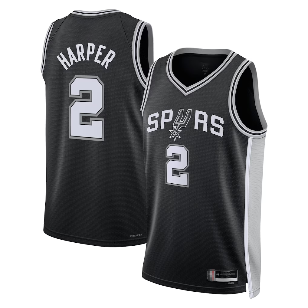 Kooe SA.Spurs #2Dylan Harper Black 2025 NBA Draft First Round Pick Swingman Jerseys - Icon Edition