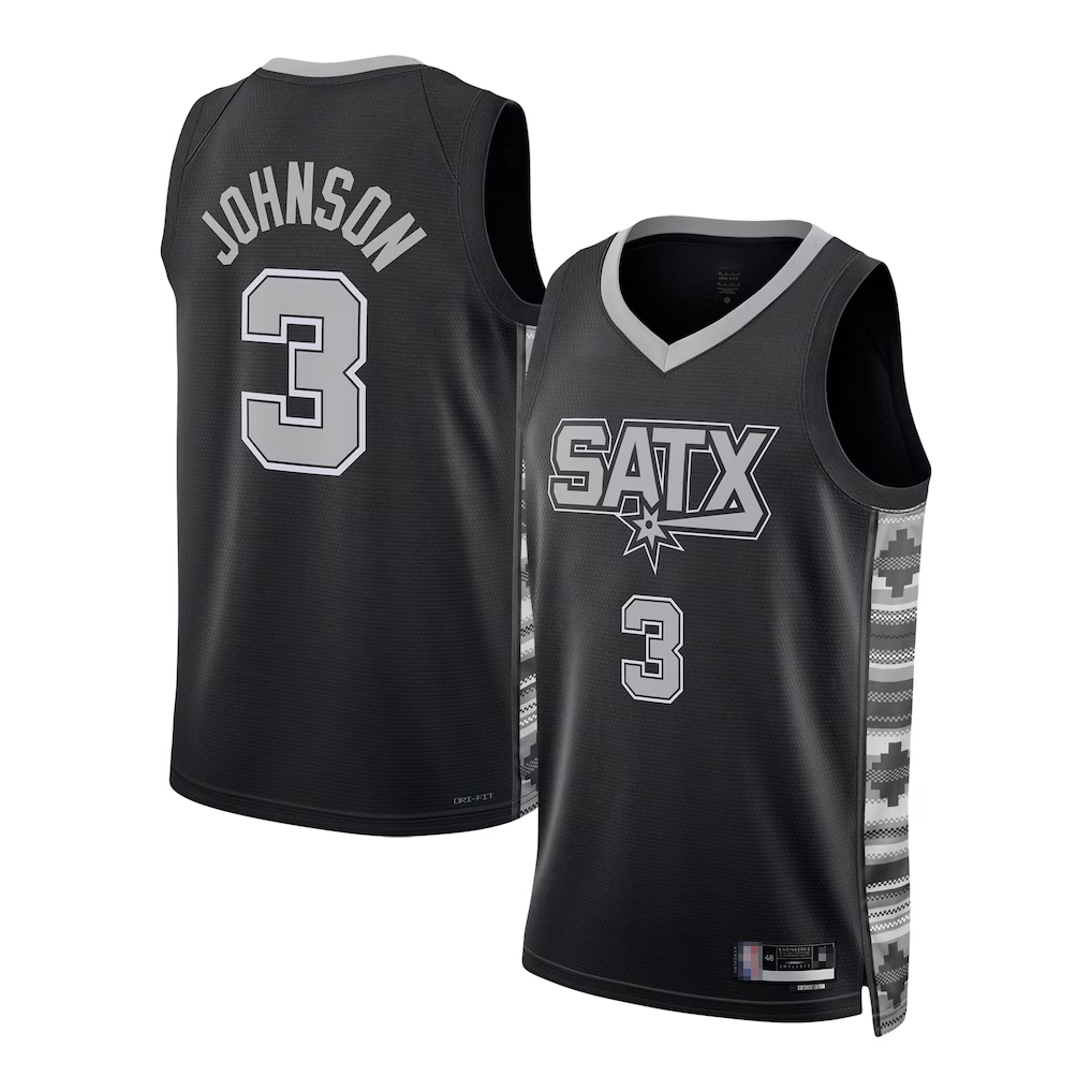 Kooe SA.Spurs #3 Keldon Johnson Black Swingman Jerseys - Statement Edition