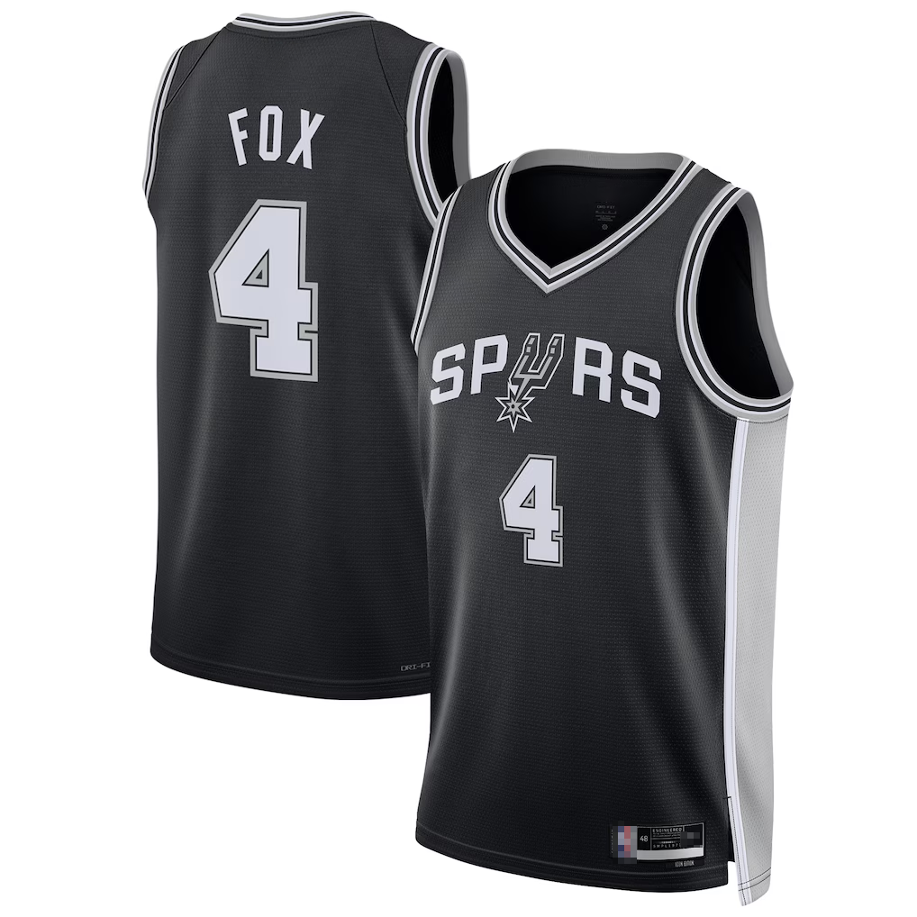 Kooe SA.Spurs #4 De'Aaron Fox Black Swingman Player Jerseys - Icon Edition