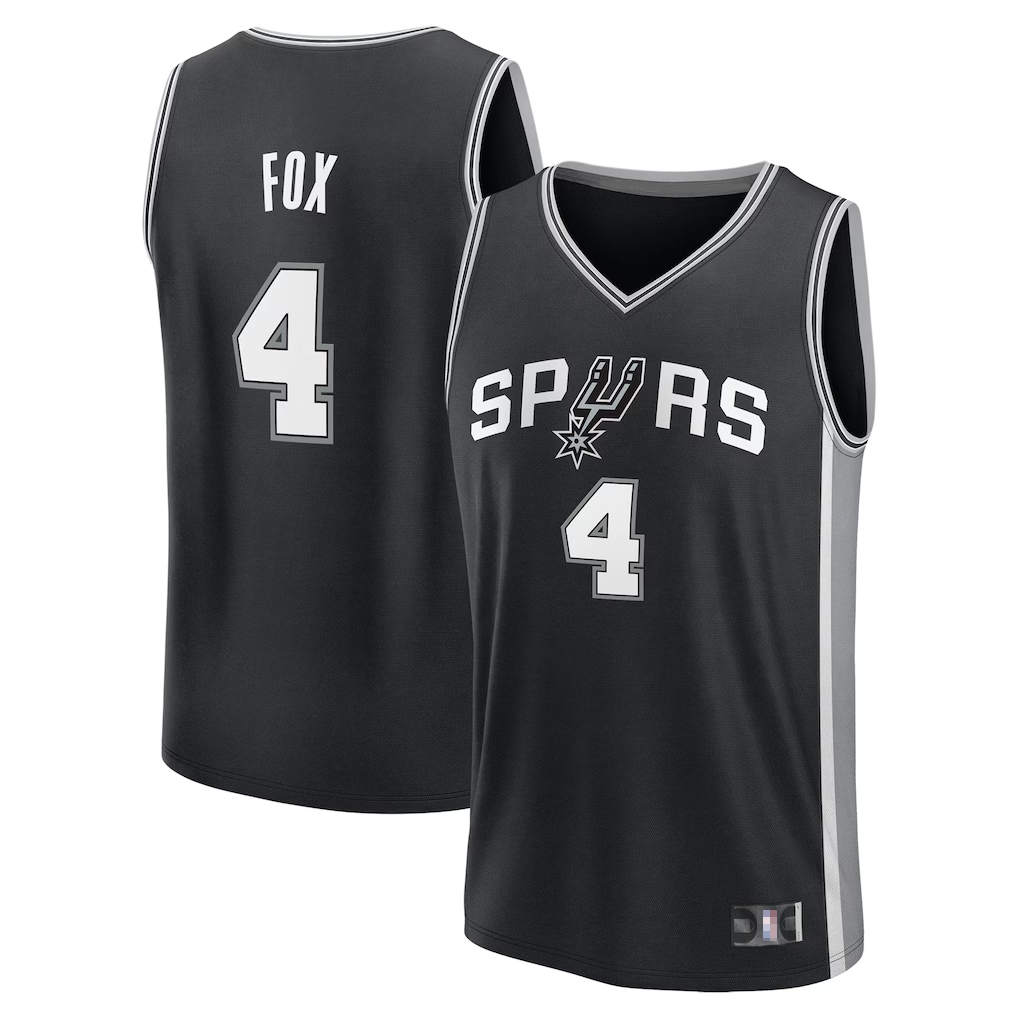 Kooe SA.Spurs #4 De'Aaron Fox Fanatics Black Fast Break Replica Player Jerseys - Icon Edition