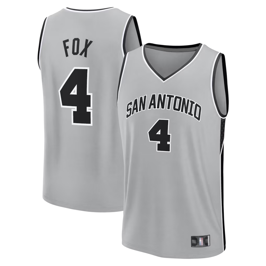 Kooe SA.Spurs #4 De'Aaron Fox Fanatics Silver Fast Break Jerseys - Statement Edition