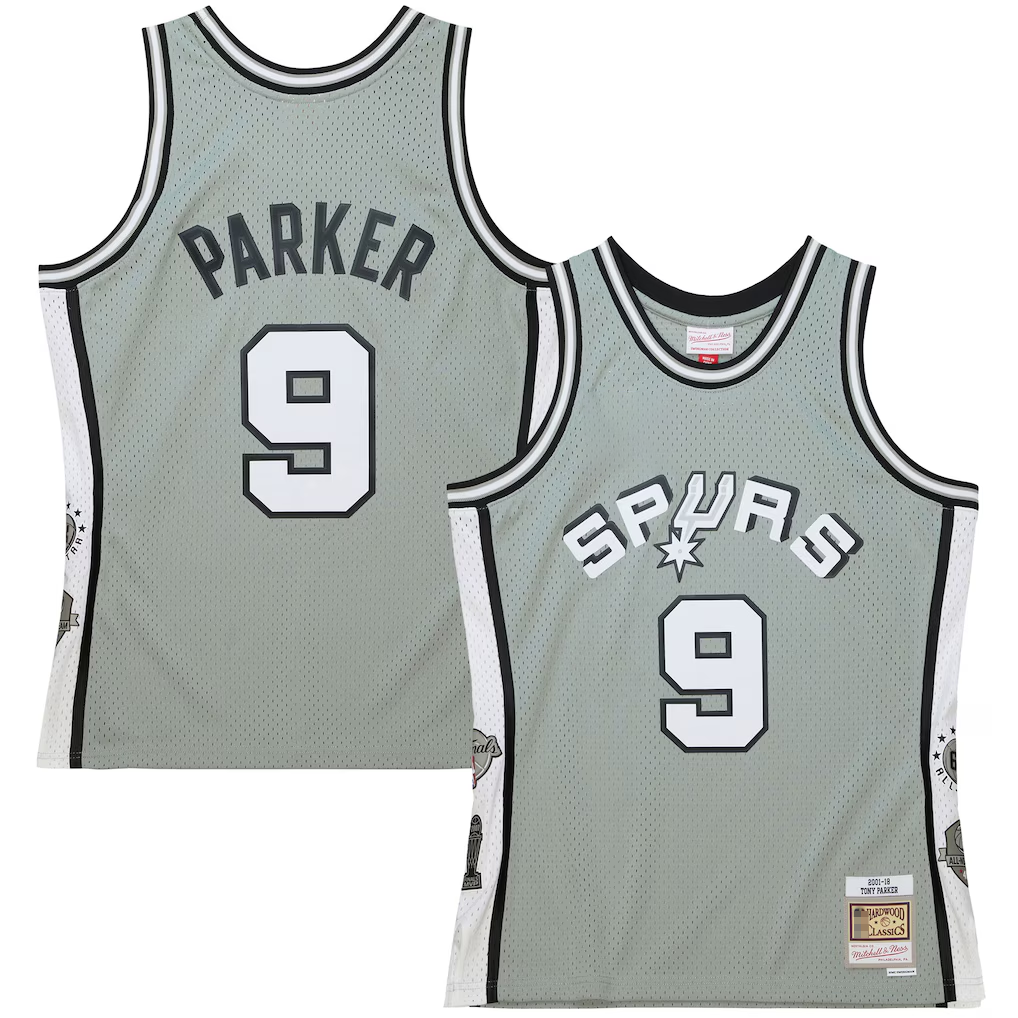 Kooe SA.Spurs #9 Tony Parker Mitchell & Ness Gray Hall of Fame Class of 2023 Throwback Swingman Jerseys