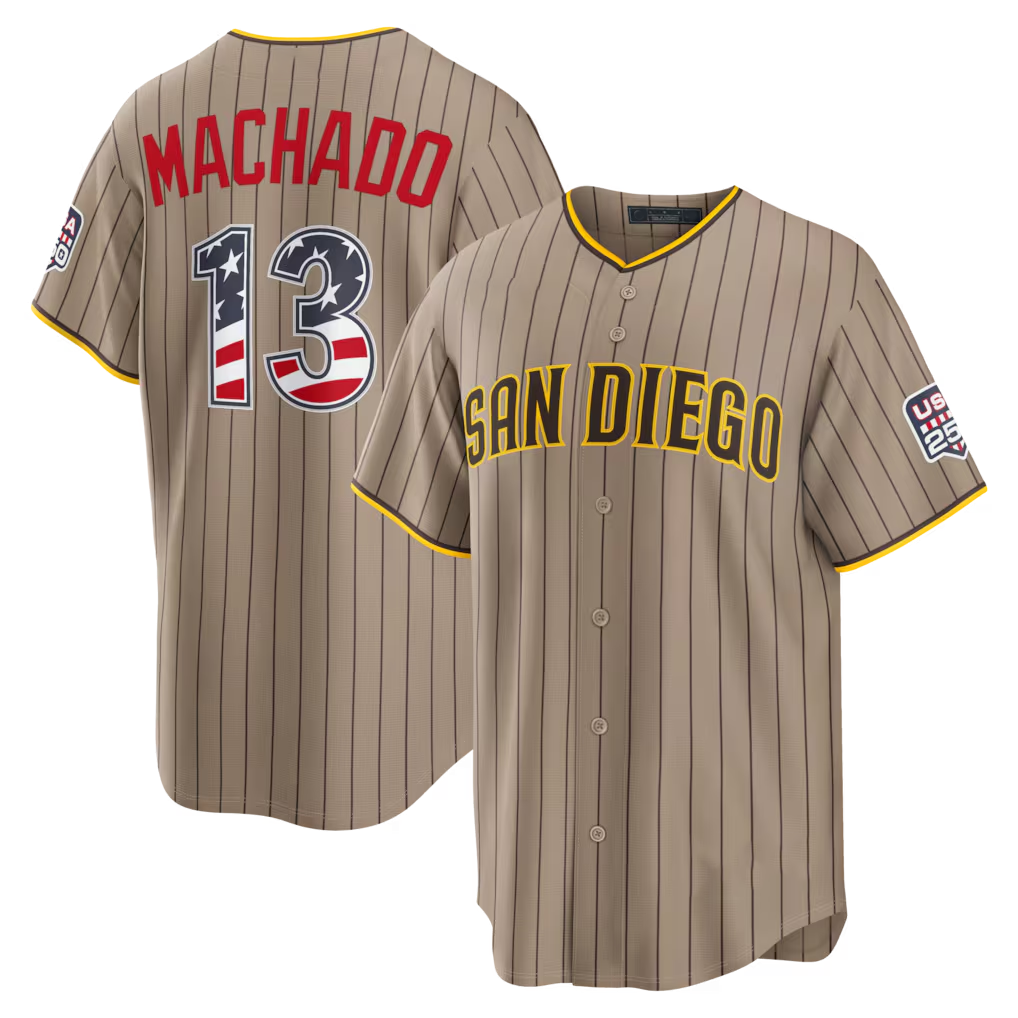 Kooe SD.Padres #13 Manny Machado Sand USA 250 Fourth of July Alternate Stadium Jersey