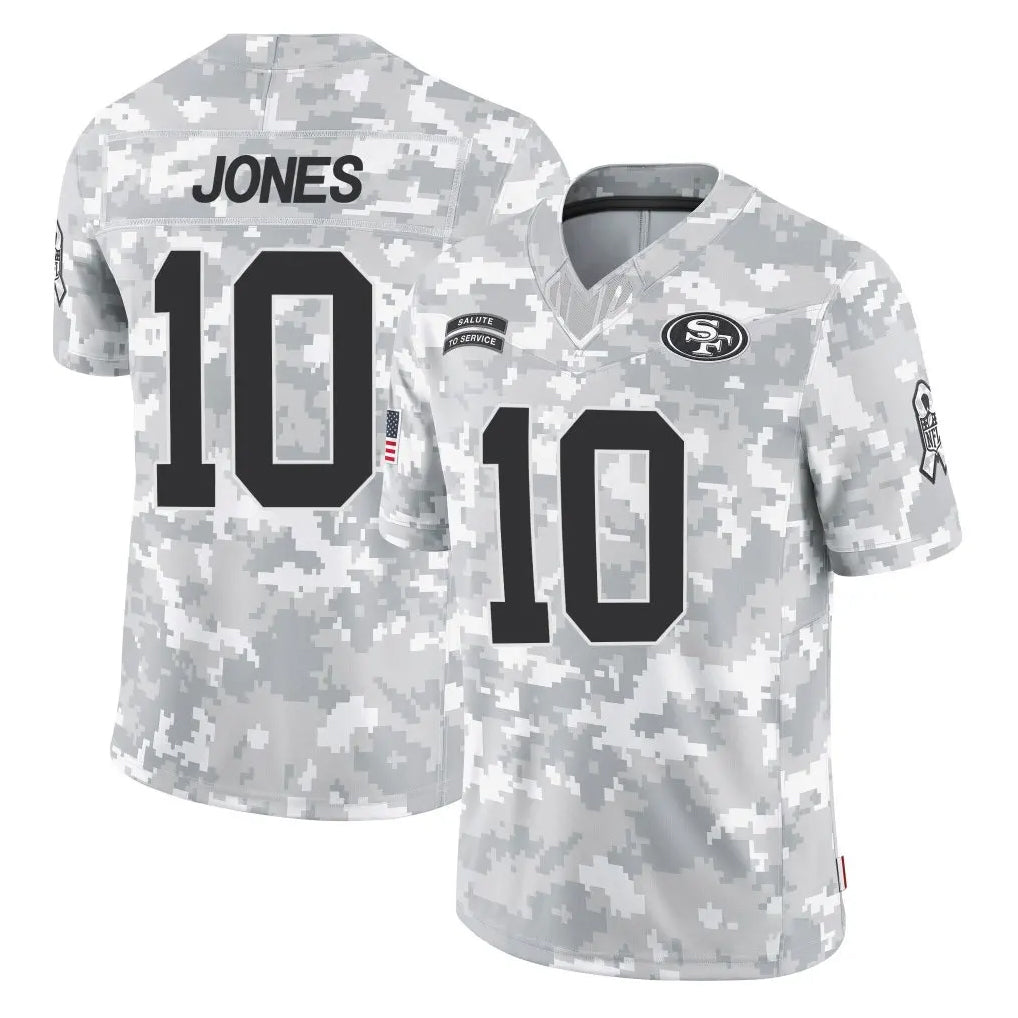 Kooe SF.49ers #10 Mac Jones Player Arctic Camo Limited Salute To Service Home Game Stitched Jerseys
