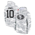 Kooe SF.49ers #10 Mac Jones Player Arctic Camo Limited Salute to Service Pullover Hoodies Game Stitched Jerseys