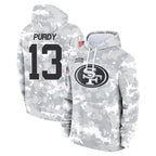 Kooe SF.49ers #13 Brock Purdy Player Arctic Camo Limited Salute to Service Pullover Hoodies Game Stitched Jerseys