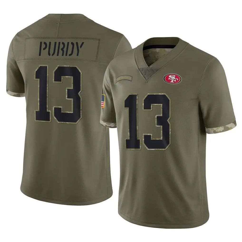 Kooe SF.49ers #13 Brock Purdy Player Olive Limited Salute To Service Home Game Stitched Jerseys