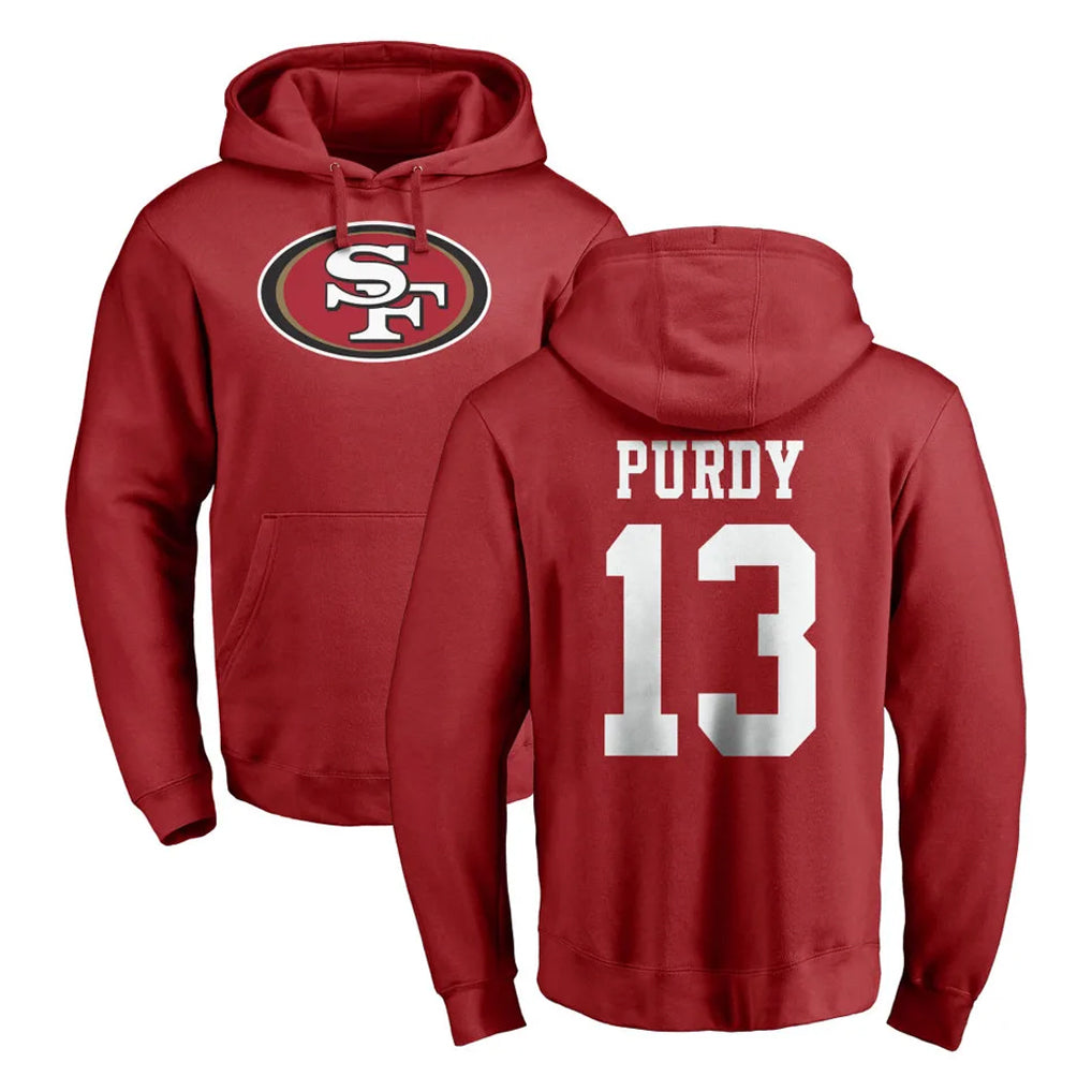 Kooe SF.49ers #13 Brock Purdy Player Red LOGO Pullover Hoodies Home Game Stitched Jerseys