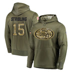 Kooe SF.49ers #15 De'Zhaun Stribling Player Olive Salute to Service Pullover Hoodie Home Game Stitched Jerseys