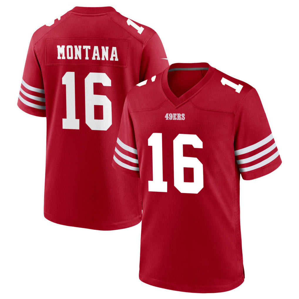 Kooe SF.49ers #16 Joe Montana Player Scarlet Home Game Stitched Jerseys