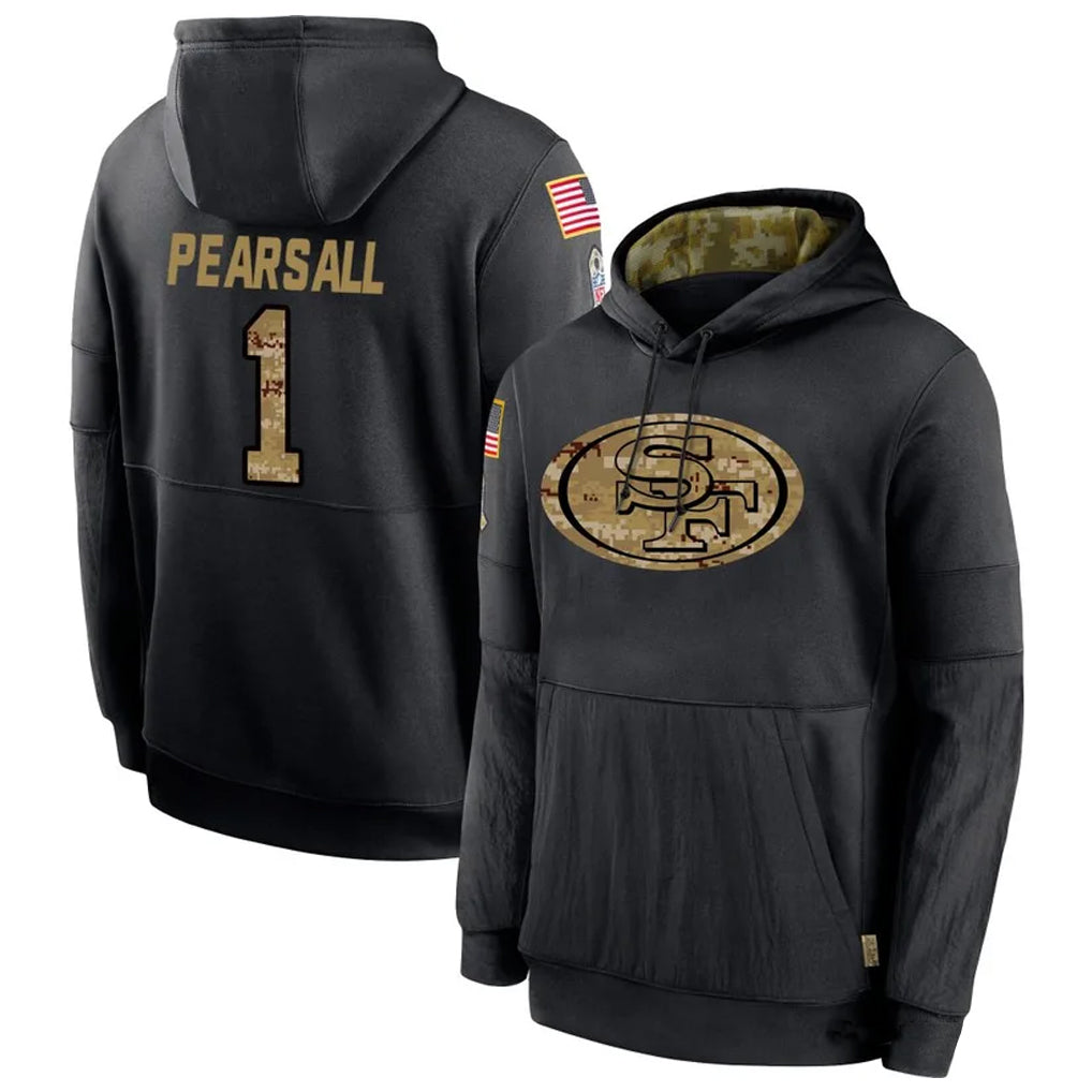 Kooe SF.49ers #1 Ricky Pearsall Player Black Salute To Service Hoodie Player Stitched Jerseys