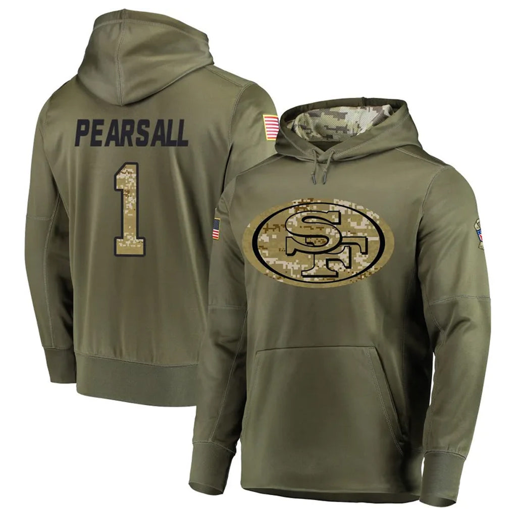 Kooe SF.49ers #1 Ricky Pearsall Player Salute To Service Olive Hoodie Player Stitched Jerseys
