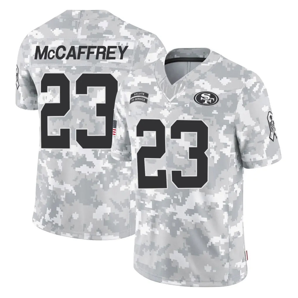 Kooe SF.49ers #23 Christian McCaffrey Player Arctic Camo Limited Salute To Service Home Game Stitched Jerseys
