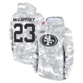 Kooe SF.49ers #23 Christian McCaffrey Player Arctic Camo Limited Salute to Service Pullover Hoodies Game Stitched Jerseys