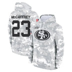 Kooe SF.49ers #23 Christian McCaffrey Player Arctic Camo Limited Salute to Service Pullover Hoodies Game Stitched Jerseys