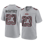Kooe SF.49ers #23 Christian McCaffrey Player Gray Atmosphere Fashion Home Game Stitched Jerseys