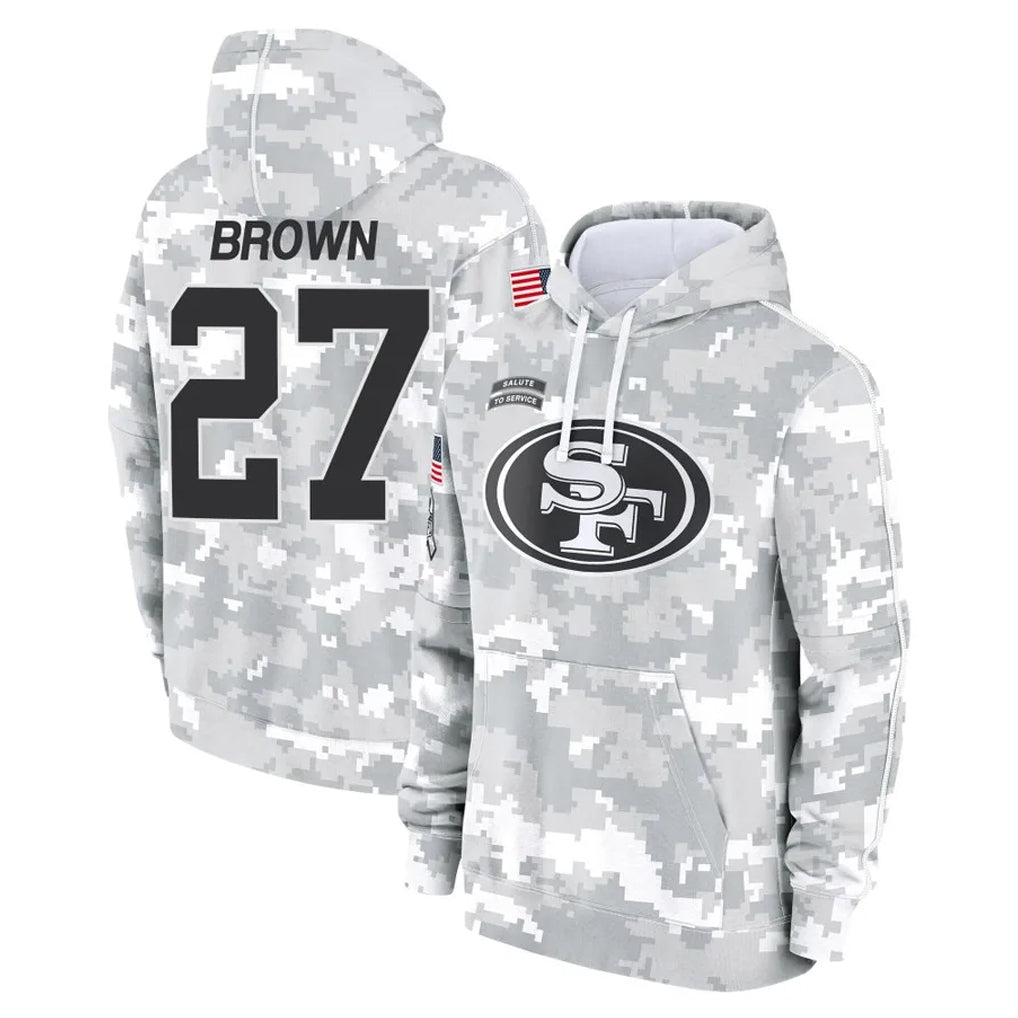 Kooe SF.49ers #27 Ji'Ayir Brown Player Arctic Camo Limited Salute to Service Pullover Hoodies Game Stitched Jerseys