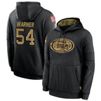 Kooe SF.49ers #54 Fred Warner Player Black Salute to Service Hoodies Stitched Jerseys