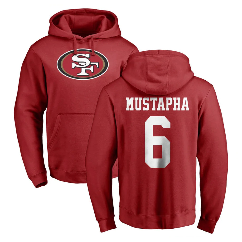 Kooe SF.49ers #6 Malik Mustapha Player Red LOGO Pullover Hoodies Home Game Stitched Jerseys