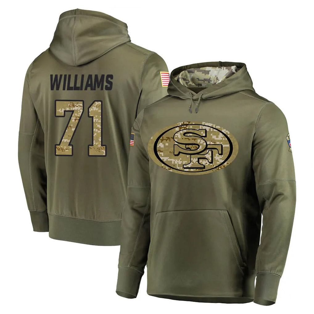Kooe SF.49ers #71 Trent Williams Player Olive Salute to Service Pullover Hoodie Home Game Stitched Jerseys