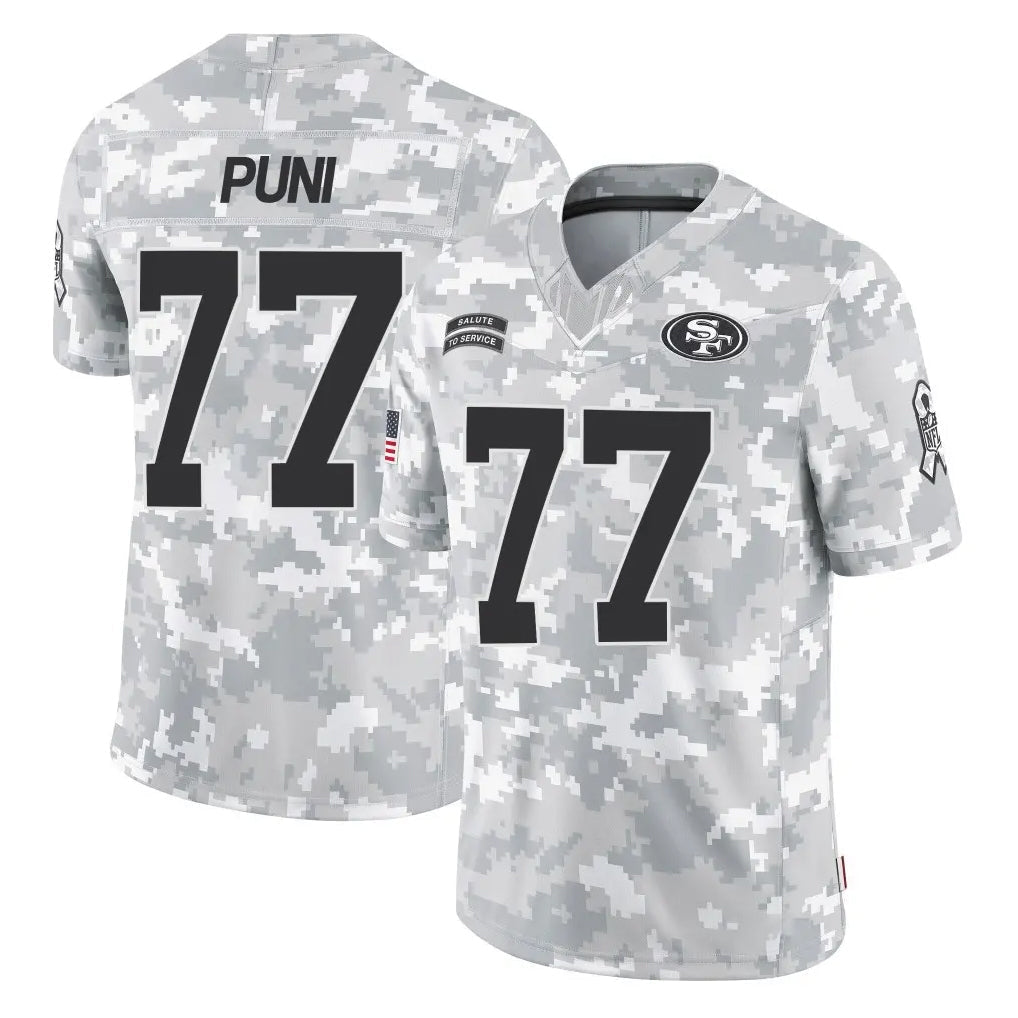 Kooe SF.49ers #77 Dominick Puni Player Arctic Camo Limited Salute To Service Home Game Stitched Jerseys