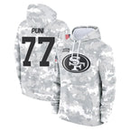 Kooe SF.49ers #77 Dominick Puni Player Arctic Camo Limited Salute to Service Pullover Hoodies Game Stitched Jerseys