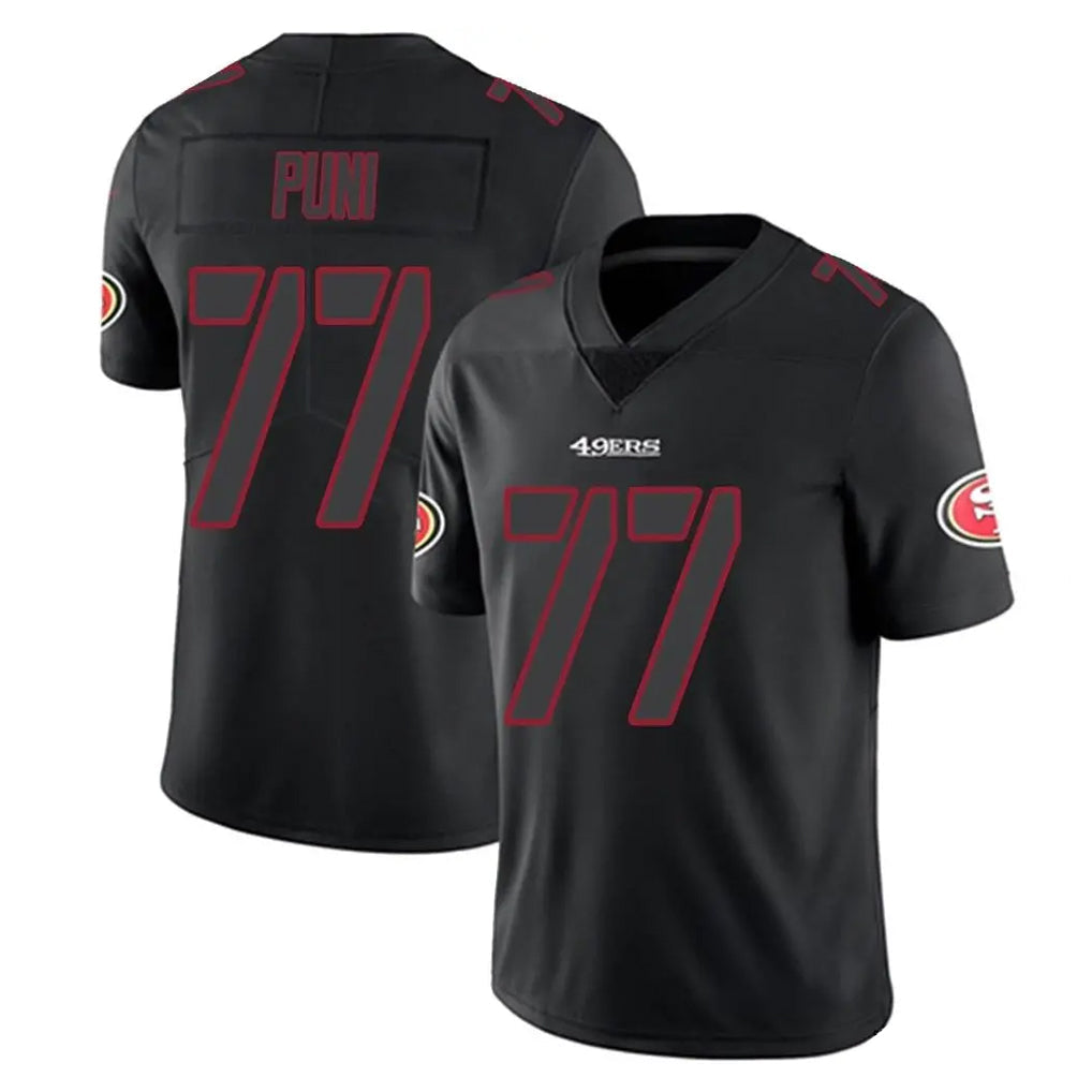 Kooe SF.49ers #77 Dominick Puni Player Black Impact Limited Home Game Stitched Jerseys