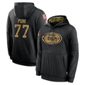 Kooe SF.49ers #77 Dominick Puni Player Black Salute to Service Sideline Performance Pullover Hoodies Home Game Stitched Jerseys