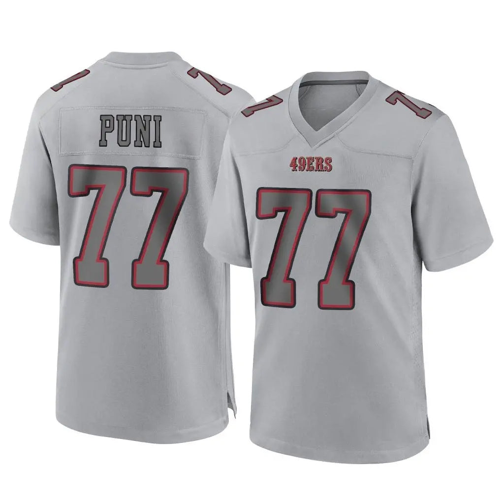 Kooe SF.49ers #77 Dominick Puni Player Gray Atmosphere Fashion Home Game Stitched Jerseys