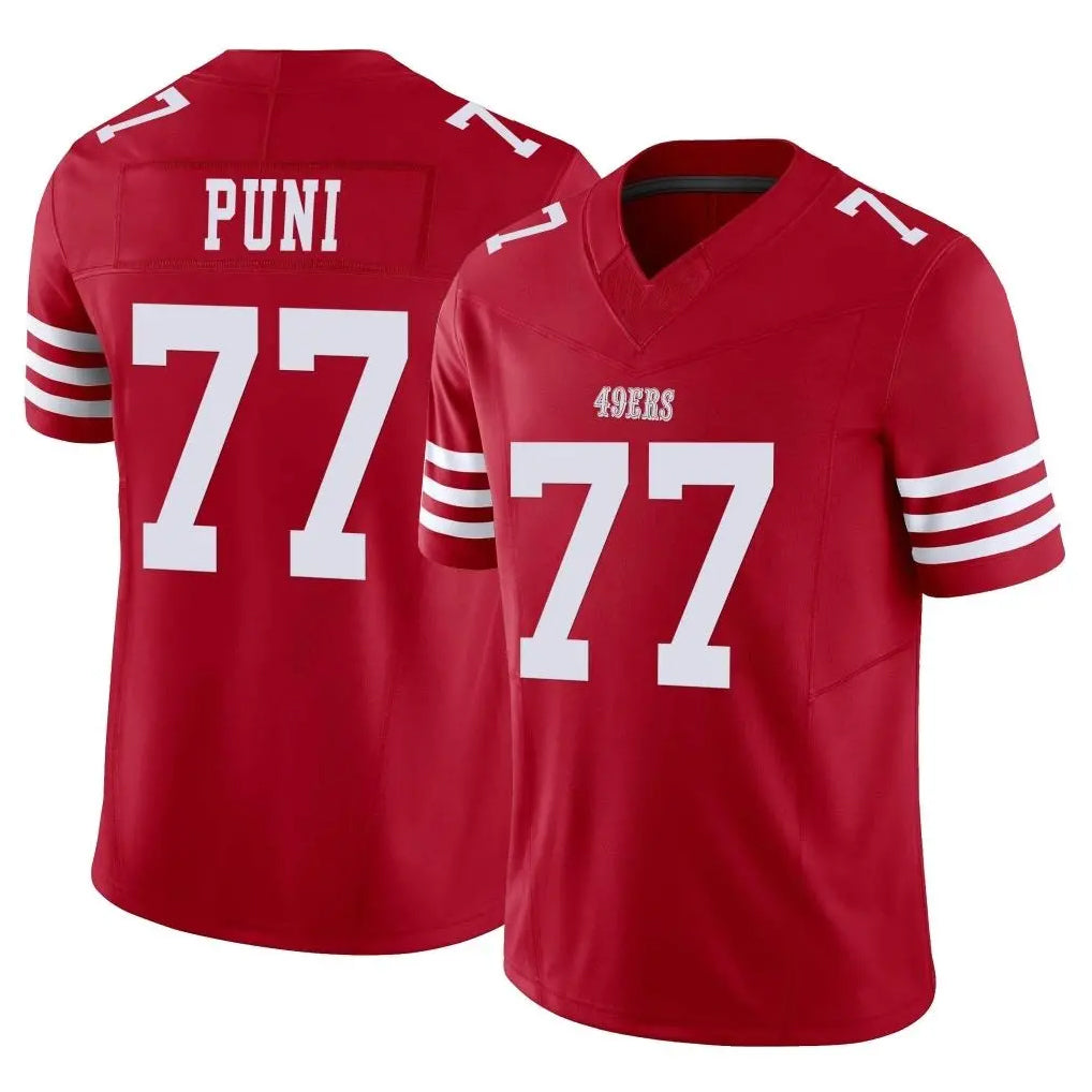 Kooe SF.49ers #77 Dominick Puni Player Red Limited Vapor F.U.S.E. Home Game Stitched Jerseys