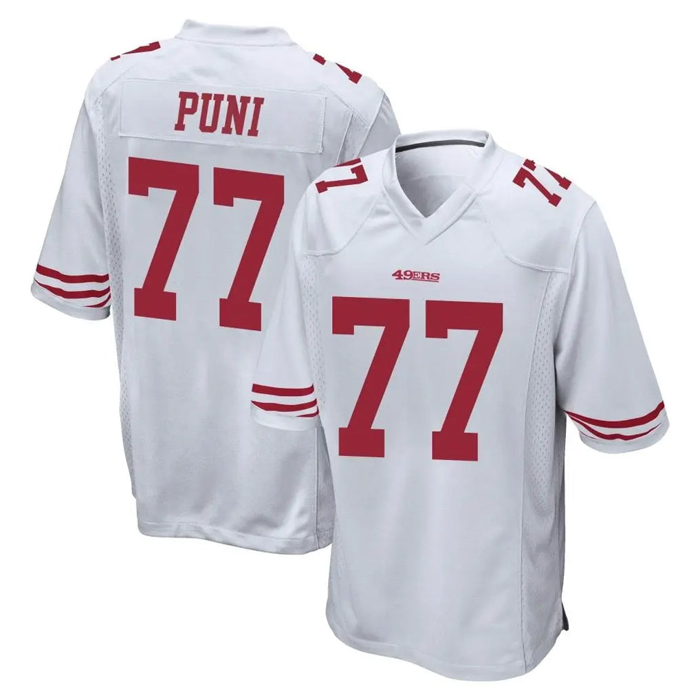 Kooe SF.49ers #77 Dominick Puni Player White Home Game Stitched Jerseys