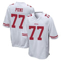 Kooe SF.49ers #77 Dominick Puni Player White Home Game Stitched Jerseys