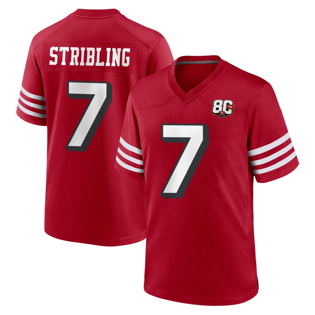 Kooe SF.49ers #7 De'Zhaun Stribling Player Red 80th Game Home Stitched Jerseys