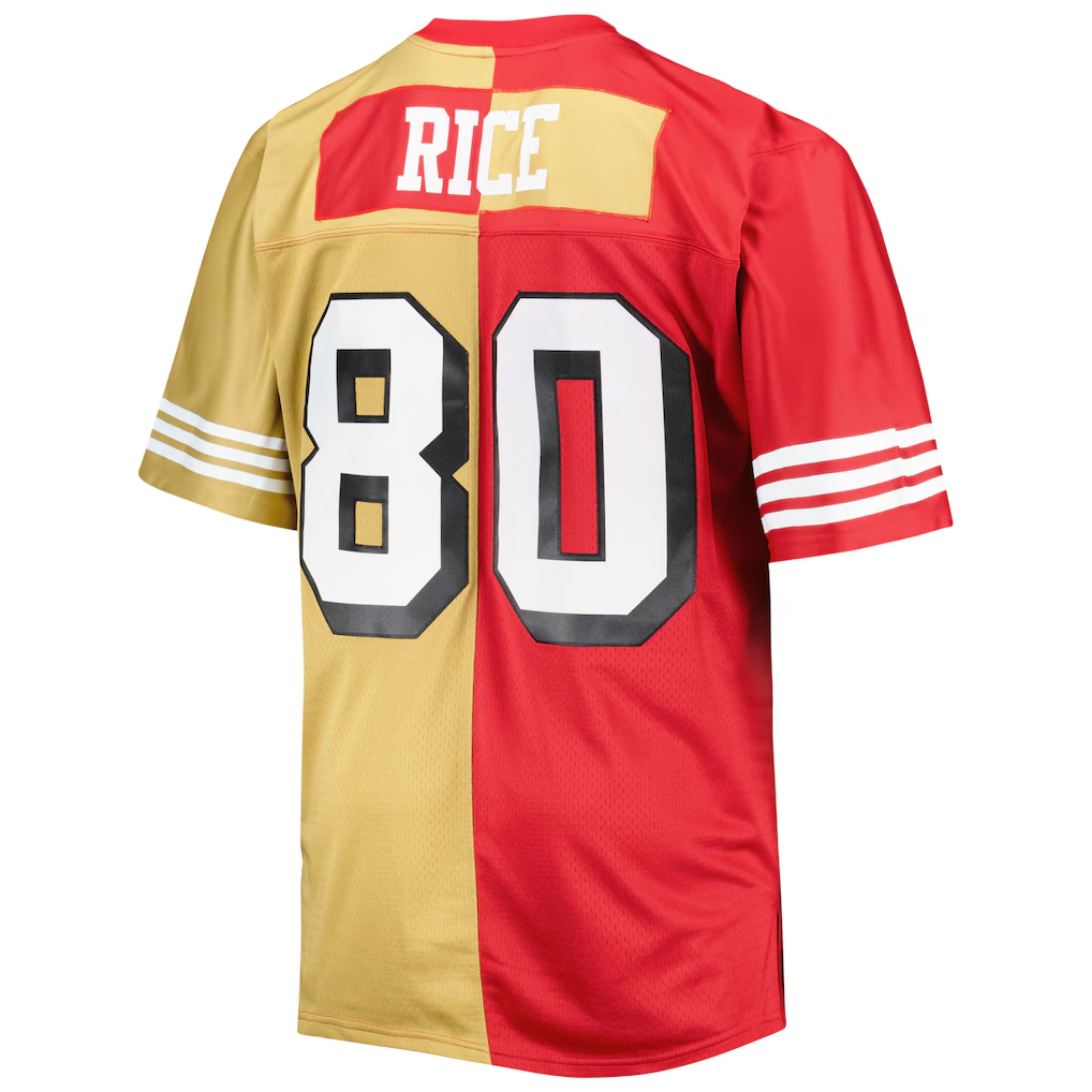 Kooe SF.49ers #80 Jerry Rice Mitchell & Ness ScarletGold Big & Tall Split Legacy Retired Player Replica Jersey